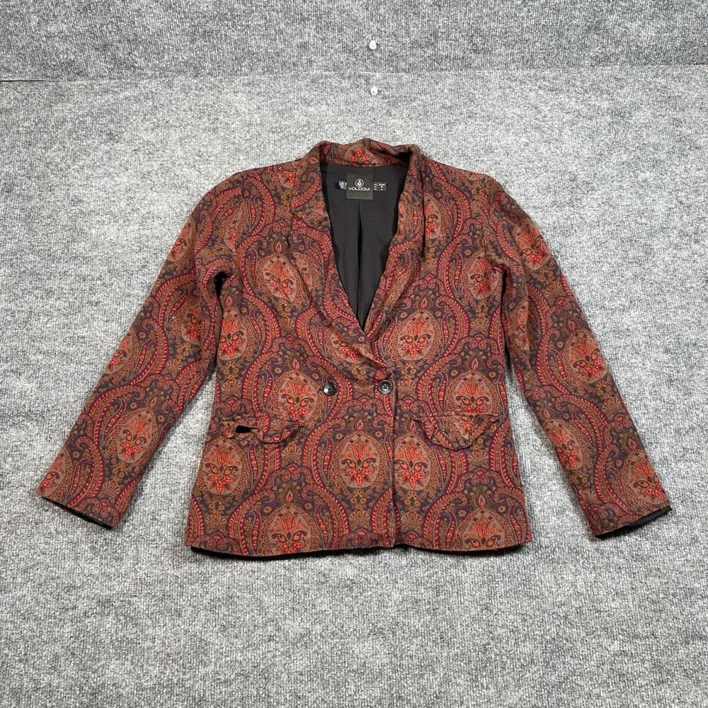 Volcom True To This Paisley Blazer Burgundy Orange Brown XS B0542101